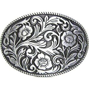 🆕Men's Silver Antique Engraved Flower Solid Metal Western Cowboy Belt Buckle